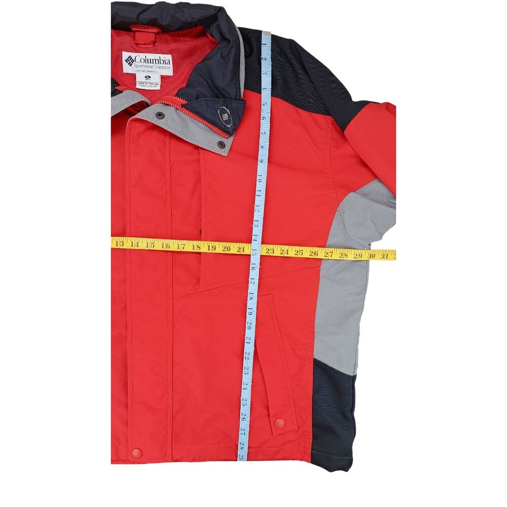 Vintage Columbia Men XL Red Black Gray Jacket Zip Snap Toggle Hem Windbreaker - Picture 9 of 13